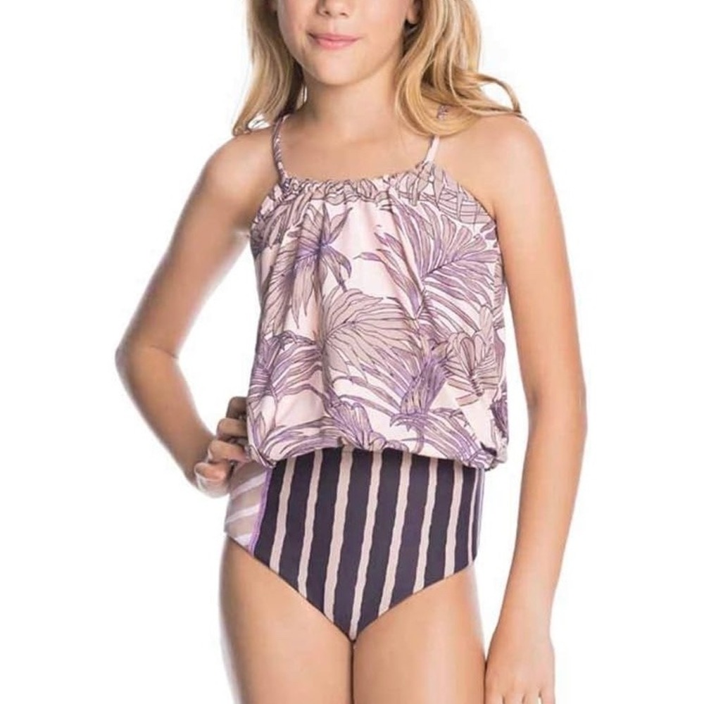 New Maaji Girls Blouson One Piece Swimsuit Tropical Floral Mixed Print Bright 16 - Picture 9 of 9